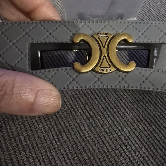Celine Gray Quilted Hair Clip with Gold Accent - Picture 5 of 10